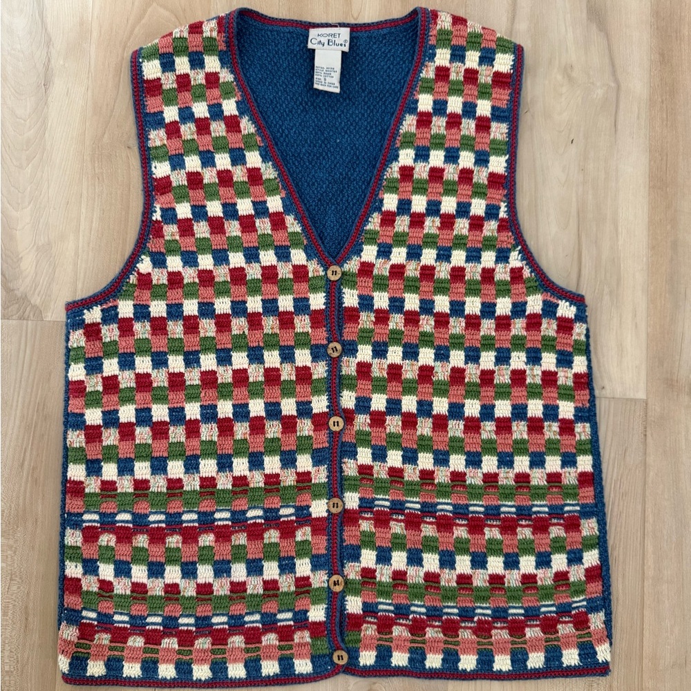 Vintage Koret Blue Knit Vest boho/cottage core vest
